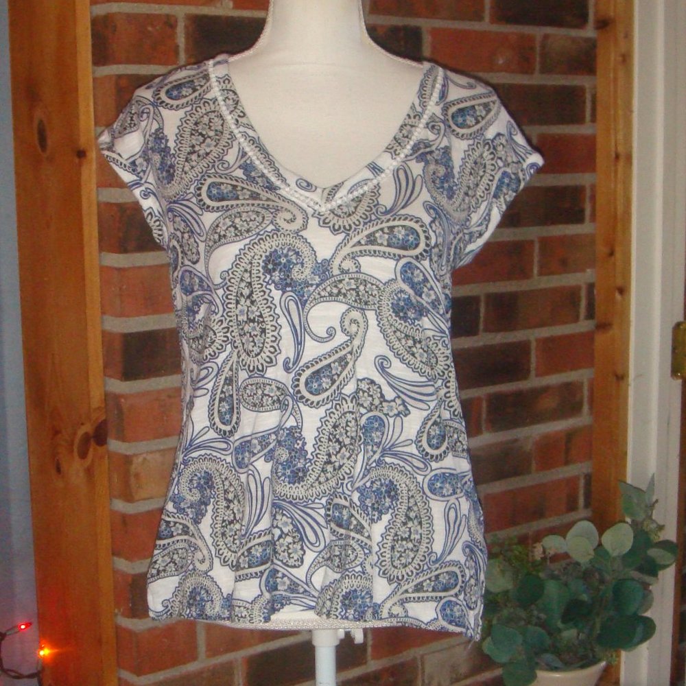 Blue Paisley Banana Republic Malibu Tee T-Shirt S